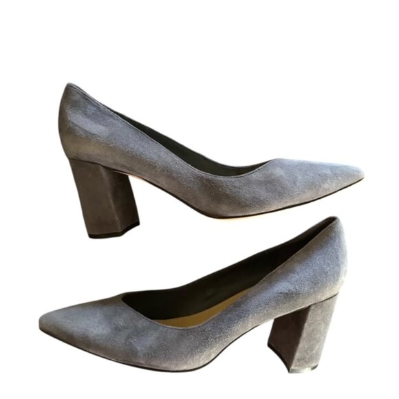Marc Fisher Caitlin Grey Suede Block Heel Pump 9 - Picture 1 of 6